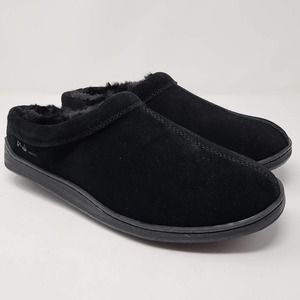 MYSLIPPERS Slip On Black Suede Faux Fur Lining 74019-11 ‎ Men's Size 10
